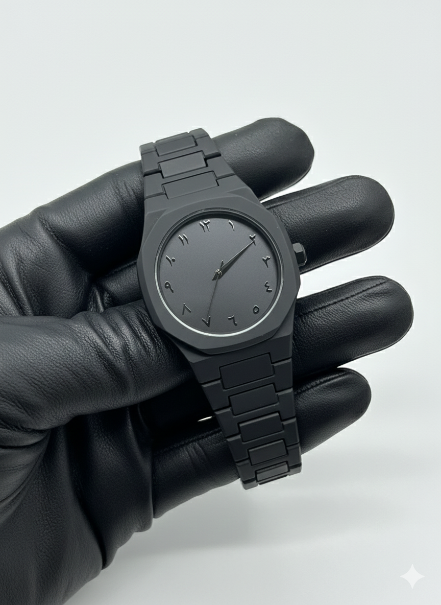 Black Arabic Aura Watch.Double Lock With Japanese Quartz