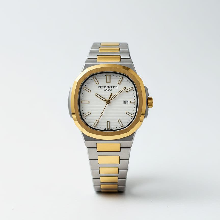 Patek Philippe Nautilus Quartz White Dial With 2 Tone Chain