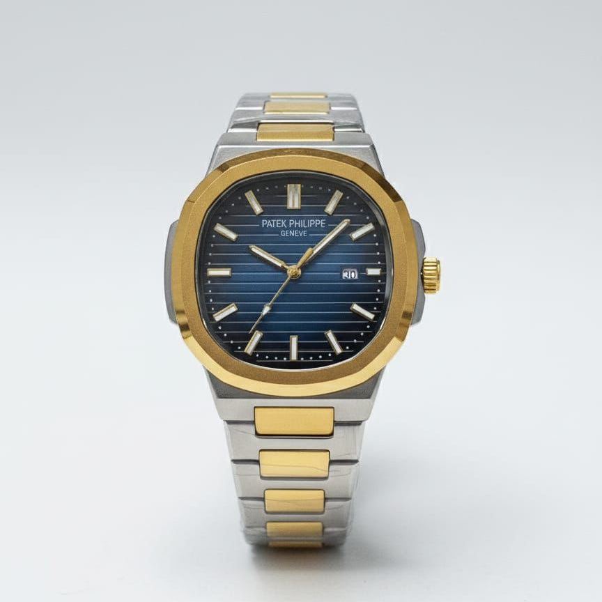 Patek Philippe Nautilus Quartz Blue Dial With 2 Tone Chain